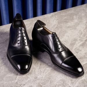 Zapatos Oxford de Cuero Genuino para Hombre - Zapatos Formales de Negocios con Triple Suela, Negros, que Aumentan la Estatura - Product Image 1