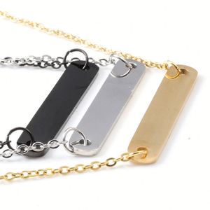 Collar de Cadena con Barra Vertical Lisa de Plata Chapada en Oro de 14K para Hombre y Mujer, con Grabado Personalizado - Product Image 2