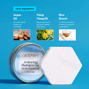 Restoring <b>Shampoo</b> Bar for Dry and Damaged Hair with Argan Oil Ylang Ylang Rice Starch Natural Hair Care - Product Image 4