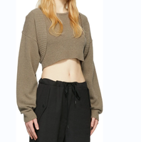 Ensemble pull cardigan en laine/cachemire épais tricoté à manches longues pour femme, style patchwork, col rond, collection hiver