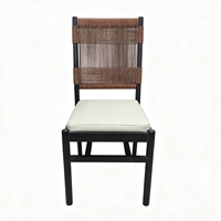 Chaise de salle à manger moderne minimaliste en bois massif avec revêtement en cuir et design tressé pour restaurants, hôtels et usage domestique – Fauteuil