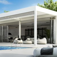 Pergola motorisée de luxe pour l'extérieur avec lumières LED, idéale pour les fêtes barbecue, en aluminium moderne, imperméable et durable