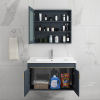 Mueble de Baño Flotante de Aleación de Aluminio con Diseño de Panal, Gabinete con Espejo y Múltiples Espacios de Almacenamiento, con Toallero Integrado y Cerámica