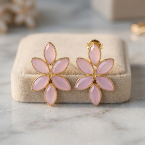 ต่างหูห้อยประดับพลอยโรสคาลซีโดนี ชุบทอง 14K เงินแท้ 925 รุ่นใหม่ล่าสุด - Product Image 3