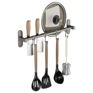 Crochets muraux en acier inoxydable, support de rangement de cuisine réglable avec 5 crochets pour spatule, cuillère, porte-couteau, design minimaliste - Product Image 1