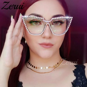 Montature per <span class=keywords><strong>Occhiali</strong></span> con Lenti Trasparenti Effetto Occhio <span class=keywords><strong>di</strong></span> <span class=keywords><strong>Gatto</strong></span>, <span class=keywords><strong>Occhiali</strong></span> Anti Luce Blu alla Moda con Strass - Product Image 2