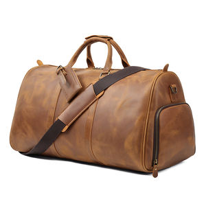 Style vintage fermeture à glissière unisexe en cuir véritable sac <span class=keywords><strong>de</strong></span> sport <span class=keywords><strong>week</strong></span>-<span class=keywords><strong>end</strong></span> voyage bagages sac à main avec étui à chaussures - Product Image 3