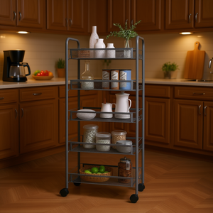 Carrito de Cocina de Hierro Gris de 5 Niveles, 18.1x10.2x41.3, Estante de Almacenamiento de Diseño Industrial, Carrito de Cocina Independiente - Product Image 2