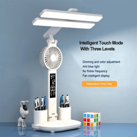 Protection des yeux Double tête USB Rechargeable Dimmable TouchLed Lampe de table avec ventilateur porte-stylo lampe de lecture de bureau