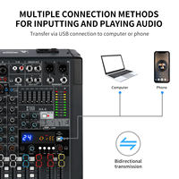 RA-12 Mixeur audio numérique USB professionnel 24 bits 12 canaux avec lecteur MP3, enregistrement, contrôleur DJ, égaliseur et gain pour studio et scène