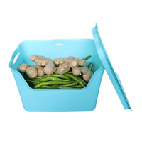 JOIN Bac de rangement empilable en plastique bleu avec couvercle et ouverture frontale pour la cuisine, les légumes, les fruits et l'organisation de la maison