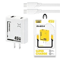 Chargeur super rapide 45W pour téléphone portable, chargeur USB-C de voyage avec câble USB-C, charge rapide 45W, adaptateur secteur USB Type C PD