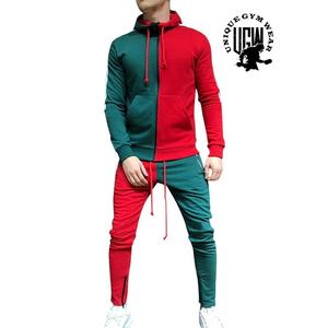 ชุดวอร์มแฟชั่นผู้ชายแบบสองสี ทรงปกติ เสื้อฮู้ดแบบสวมหัว กางเกงจ็อกเกอร์ ชุดออกกำลังกายฤดูหนาว - Product Image 1