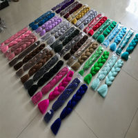 Rambut sintetis jumbo braiding hair bulk grosir 48 inci, tekstur lurus YAKI, serat tahan panas, sudah diregangkan, ekstensi tunggal.