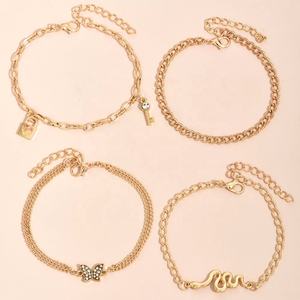 Mode 4 pièces/ensemble bohème serpent pendentif bracelets de cheville ensemble pour femmes clé serrure papillon pendentif multicouche cheville pied cheville - Product Image 4