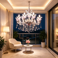 Lustre en cristal acrylique rose personnalisé, orné de fleurs, lampe de plafond à bougies pour l'éclairage intérieur des chambres d'hôtel