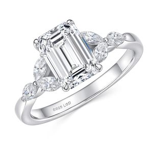 Anillos de compromiso de diamantes cultivados en laboratorio para mujer, color D, VS1, 2 quilates, corte esmeralda, anillo de promesa, certificado IGI. - Product Image 1