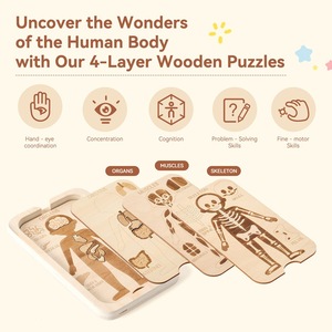 Puzzle anatomique <span class=keywords><strong>du</strong></span> <span class=keywords><strong>corps</strong></span> <span class=keywords><strong>humain</strong></span> en bois à 4 couches, squelette, muscles, organes, jouet éducatif cognitif pour l'éveil précoce des enfants - Product Image 5