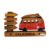 Réfrigérateur en métal 3D California Peace, style rétro, avec motifs de camionnette et panneaux urbains, forme irrégulière moyenne, souvenir de voyage et décoration intérieure