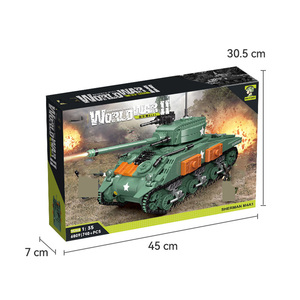 740 pièces M4 <span class=keywords><strong>Sherman</strong></span> réservoir modèle Kit 1/32 échelle en plastique construction jouets enfant amical armée bloc de construction ensemble tigre réservoir Mini brique ensemble - Product Image 3
