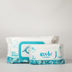 Lingettes humides pour bébé Ecobi, 80 lingettes, douces et délicates, pour le nettoyage des bébés à la peau sensible, soins quotidiens - Product Image 4