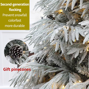 Sapin de Noël artificiel en PE et PVC, floqué effet saule, avec lumières, nœuds, boules et décorations de pin pour hôtel (clôture non incluse) - Product Image 3