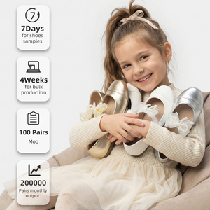 <span class=keywords><strong>Ballerine</strong></span> Dorate con Fiocco e Perle per Bambine, Scarpe Eleganti per Cerimonie ed Eventi Estivi con Chiusura a Fibbia - Product Image 2