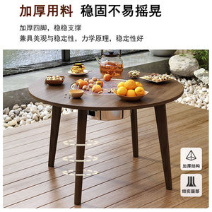 Outdoor <b>Round</b> Wood Tea <b>Table</b> With Stools For Balcony And <b>Garden</b> Durable Design - Product Image 2