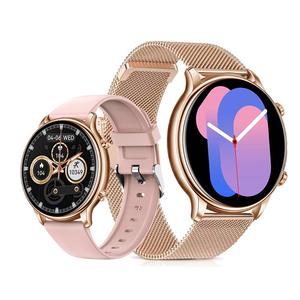 Reloj Inteligente KM20 para Mujer con Llamadas Bluetooth, Pantalla Táctil Redonda, Monitor de Ritmo Cardíaco, Brazalete Deportivo Dorado - Product Image 2