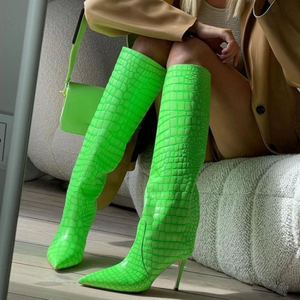 Chaussures de luxe vert néon pour <span class=keywords><strong>femme</strong></span>, grands pieds, style décontracté, Sexy, <span class=keywords><strong>bottes</strong></span> hautes, hauteur de mollet, à la mode, automne et hiver - Product Image 1