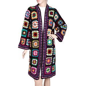 Handmade Winter Ladies Cotton <strong>Black</strong> Women Long <strong>Cardigan</strong> <strong>Crochet</strong> Women Sweater Coat Top - Product Image 2