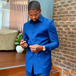 Completi Safari da Uomo <span class=keywords><strong>Eleganti</strong></span>, Set 2 Pezzi Giacca e <span class=keywords><strong>Pantaloni</strong></span>, Blazer Monopetto Personalizzato con Collo Alto, Abbigliamento Maschile di Lusso per Uso Quotidiano - Product Image 4