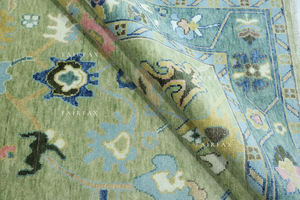 Tapis Oushak en laine vert olive fait main de haute qualité : style turc moderne oriental - Product Image 3