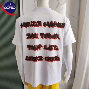 QZFSO Custom Premium Heavyweight Distressed cuello redondo DTG estampado gráfico recortado Boxy Tee Drop Shoulder Camiseta de manga corta - Product Image 2