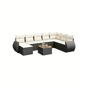 Conjunto de Sofá de Jardín Negro y Crema con Ratán PE Resistente a los Rayos UV, Muebles de Exterior de Diseño Contemporáneo, Cojines Impermeables - Product Image 1