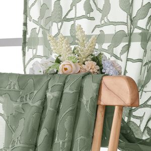 Роскошные шторы из зеленой вуали с обрезанными птицами, 63 дюйма, комплект из 2 штор для гостиной - Product Image 3