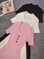2025 femmes décontracté Mini robe trapèze printemps été Collection simple boutonnage col rabattu manches courtes vif solide tricot