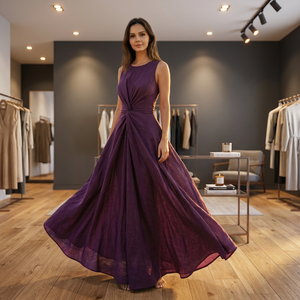 Vestido Midi de Algodón 100% para Mujer, Corte A, Minimalista, con Costura Princesa, Manga Campana, Cintura Alta, Lazo, Transpirable, Ajuste Holgado, Estilo Vintage, Cuello en V - Product Image 3