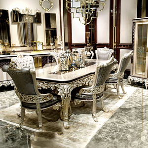 Mesa de Comedor Tallada de Diseño Antiguo en Madera de Teca, Estilo Clásico, Muebles de Comedor de Madera Sólida Hechos a Mano por Diseñadores - Product Image 1