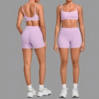 Ensemble de vêtements de sport sans couture pour femmes, couleur lavande, soutien-gorge de sport à col rond et short de cycliste taille haute, vêtements de sport pour femmes