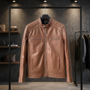 BS International NA100 Prix de gros Blouson de motard en cuir et toile style occidental Col mandarin Fermeture éclair Logo avant - Product Image 1