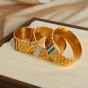 High End Jewelry Stainless Steel Hollow Geometric square Zircon Shell Charm <b>Bangle</b> <b>Bracelet</b> - Product Image 1