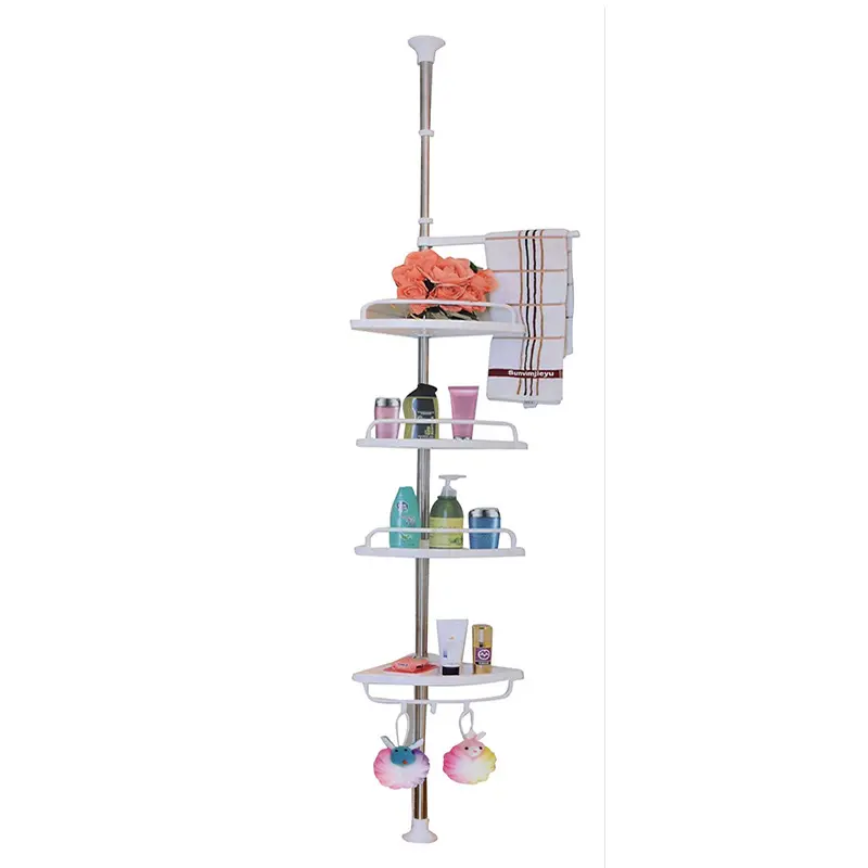 Modern hotel wall mount telescopic tension pole storage holders corner shelf Shower caddy bathroom rack