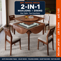Meja Mahjong Otomatis 2-in-1 AntNovelty, Meja Makan Bundar Lipat Kayu Solid, Mesin Senyap, MOQ 1 Set, Promo September