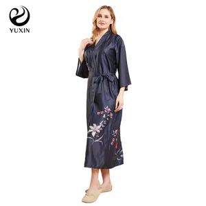 Robe imprimée numérique pour femme Fête des mères Picks Satin Floral Robe longue Ice Silk Floral Design Robe