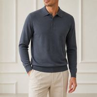 Pull en cachemire peigné 100 % pour homme, style Old Money, col polo, jersey simple, poignets et ourlet côtelés, fabrication sur mesure OEM
