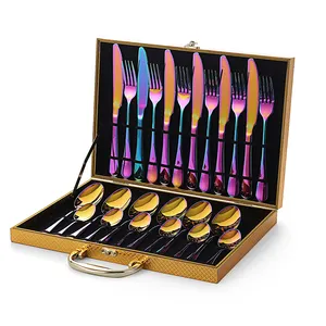 Ensemble de <span class=keywords><strong>couverts</strong></span> de 24 pièces, cadeau, ensemble de <span class=keywords><strong>couverts</strong></span> en acier inoxydable coloré et romantique avec boîte - Product Image 1