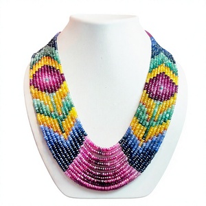 Collar de Cuentas Facetadas Multicolores de Esmeralda, Rubí y Zafiro Naturales, 11 Hilos, TASBIYA GEMS, Valorado por Terceros - Product Image 1