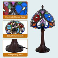 Lámpara de mesa estilo Tiffany corazón Rosa Floral Vintage mesita de noche acento lámpara pequeña lámpara de lectura ancha