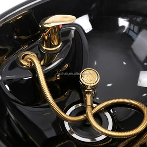 Modern siyah deri <span class=keywords><strong>Salon</strong></span> mobilya şampuan saç yıkama sandalye berber salonları için Metal kase ile - Product Image 4